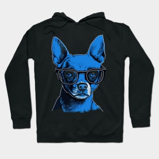 Cool Blue Chihuahua Wearing Hipster Glasses Illustration Hoodie